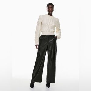 Aritzia Faux Leather Wide-Leg Cargo Pants in Black